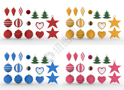 3d圣诞树白色背景 3d 渲染上的圣诞树玩具装饰浆果季节丝带玻璃星星展示庆典装饰品饰品礼物背景