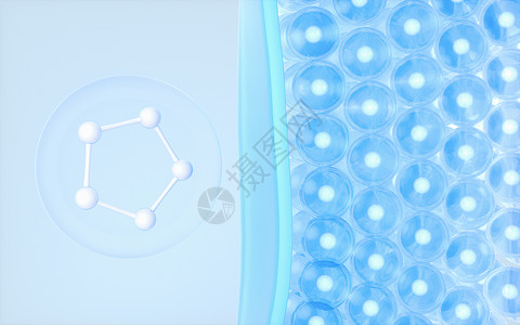 透明分子皮肤细胞吸收分子 3D转化解剖学维修渲染血清生物学蓝色药品胶原化妆品真皮背景