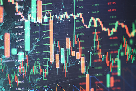 股价表新的现代计算机和业务战略作为概念 带有烛台图的财务图用于股价变化报告的市场分析操作技术活力商业生长贸易代码数字成功平衡背景