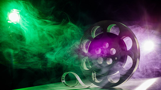 紫色光效烟雾绿色和紫色烟雾中的胶片复古背景