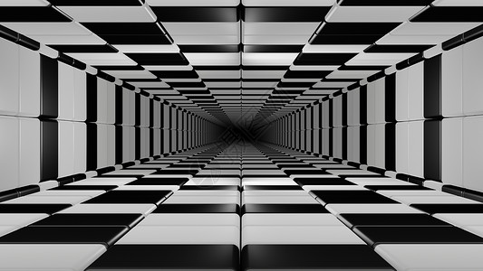 无穷无尽的黑白棋式隧道 3D 映射插图背景图片