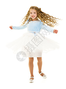 衬裙穿裙子的小女孩在旋转头发快乐舞蹈家来源叶片女性孩子微笑芭蕾舞风车背景