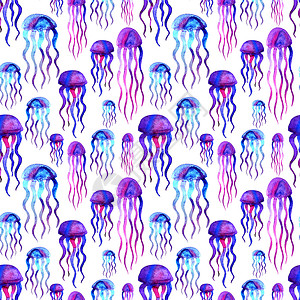 手绘果冻手绘水母 水彩图案草图生物海洋生物艺术品游泳车轮绘画装饰野生动物水螅背景