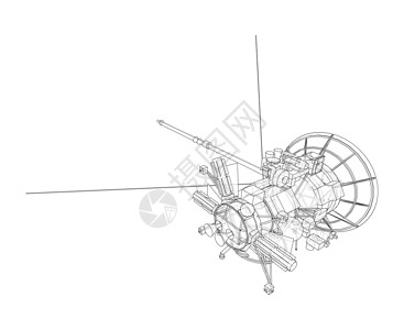 通信卫星概念构想概要环3d插图通讯收音机子系统电讯盘子导航草图宇宙背景