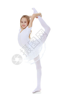 白色年轻运动员小体操运动员小心弯曲你的身体舞蹈体操芭蕾舞运动舞蹈家地面平衡工作室戏服紧身衣背景