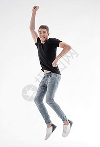 帅哥跳跃工作室青少年喜悦男生快乐牛仔裤乐趣胜利舞蹈优胜者图片