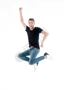 帅哥跳跃幸福成人微笑青少年工作室男人舞蹈男生胜利牛仔裤图片