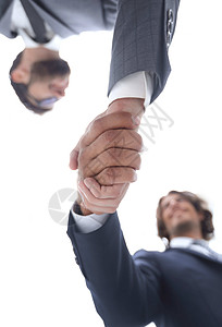 共筑繁荣两个男人在站着时握手的底部视图西装财富生意人公司业务金融职场职员团队联盟背景