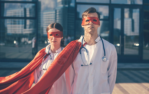 医生是超级英雄 在街上站着 在街上男性健康紧迫感领导者大国护士保健药品护理人员团体背景图片