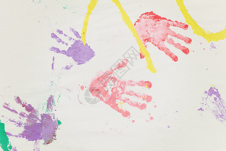 彩色手印艺术品绘画水彩拇指棕榈教育印刷墨水蓝色创造力背景