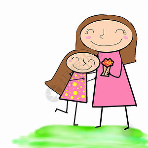 卡通女孩形象卡通风格 快乐母亲与女儿的插图背景