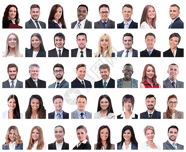 与白人隔绝的商业人士肖像的拼贴画生意人职员成人团队照片微笑工人多样性社会团体背景图片