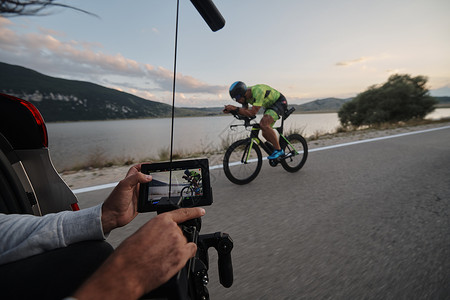 到车视频素材电影摄影师拍摄三亚特隆自行车运动员的动作驾驶摄像师摄影头盔铁人耐力行动相机制片人运动背景