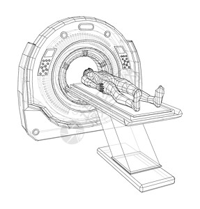 MRI 内部机器扫描病人临床诊断说谎核磁共振药品插图放射科蓝图技术x光图片