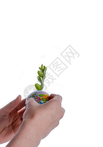 手握树木在球上环境教学种植绿色世界幼苗行星背景图片