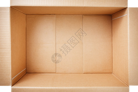 没有打开打开在白背景上孤立的纸板框 顶视图礼物正方形回收运输瓦楞包装打包机展示命令贮存背景