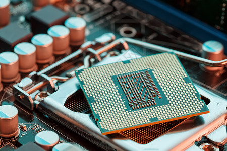 英特尔CPU特写 CPU 芯片处理器 选择性焦点电气宏观工程卡片主板电路技术插座芯片木板背景