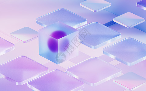 紫色博览会背景渐变眼镜和立方体 3D投影正方形渲染陈列柜建筑学粒子材料眼镜场景技术独创性背景