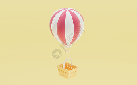 免抠热气球荒山购物篮子和热气球 3D翻接背景