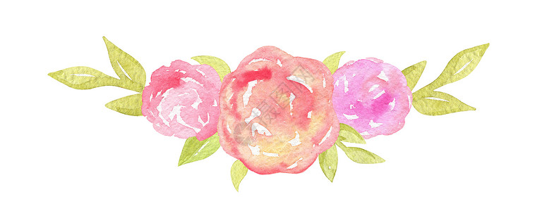 花朵边框手绘水彩手画出抽象的粉红色花朵边框 白色背景上隔绝绿叶背景