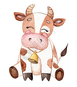 手绘奶牛白色背景上孤立的水彩色可爱奶牛 农场动物印刷品背景
