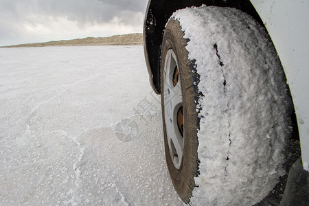 冰车从路上捡很多白色东西的车轮轮胎背景