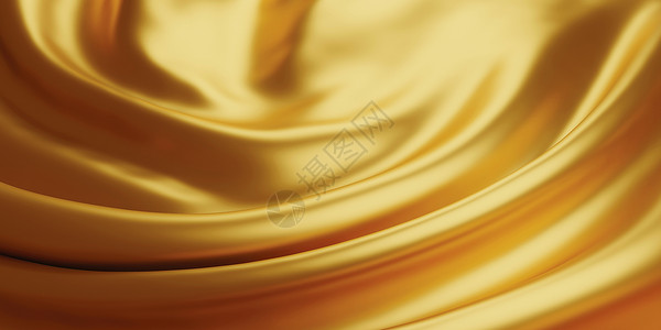 黄色闪耀曲线金色奢华面料背景 3d rende金属金子纺织品反射海浪渲染布料曲线插图材料背景