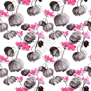 水彩花花植物花瓣绘画墨水叶子墙纸手绘植物学红色粉色背景图片