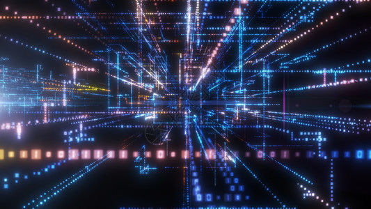 飞入数字技术隧道中蓝色互联网运动网络速度粒子矩阵电脑代码科学背景