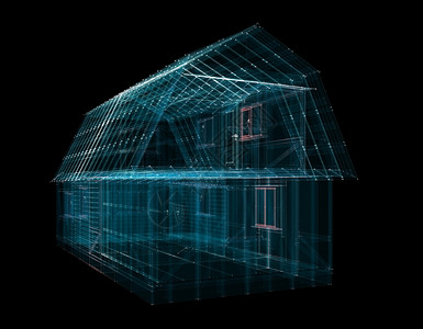 房子3D图3D 数字粒子之家数据代码互联网屏幕电脑矩阵建筑财产全息房子背景