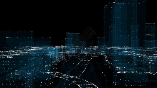 未来的智能数字城市 智能城市和技术商业概念 三科学网格小说全景辉光数据界面3d显示器建筑学背景图片