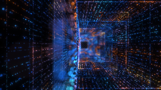 飞入数字技术隧道中科学蓝色背景速度代码数据激光互联网电脑粒子图片
