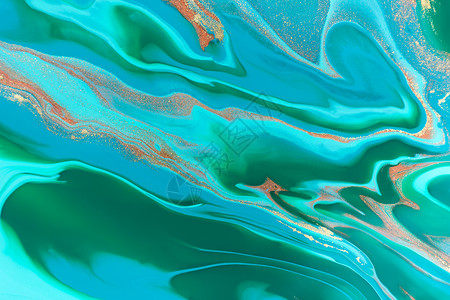潮流图案海洋潮流风格的抽象大理石蓝色质地模仿荧光海浪静脉波纹流动绿色液体打印背景