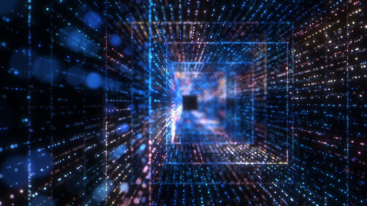 飞入数字技术隧道中商业激光电脑数据网络蓝色科学屏幕3d运动背景