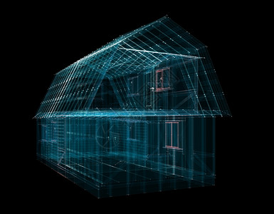 房子3D图3D 数字粒子之家屏幕代码技术全息界面项目建筑学数据房子矩阵背景