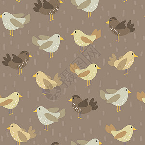鸟向量无缝模式 用手拖式的可爱鸟 蜂鸟 棕色鸟卡通片包装艺术品涂鸦设计插图动画片织物窗帘草图背景