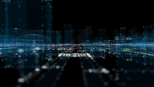 都会未来的智能数字城市 智能城市和技术商业概念 三科学建筑学交通辉光3d网格显示器粒子景观建筑背景