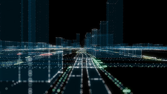 未来的智能数字城市 智能城市和技术商业概念 三显示器网格3d小说交通景观网络天际蓝色数据背景图片