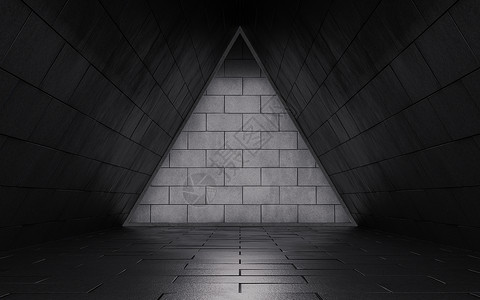 有砖墙的黑暗隧道 3D翻接渲染大厅建筑学技术反射建造走廊空隙三角形地面背景