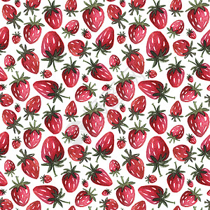 红色圆球图案水彩色无缝模式和野生浆果 野生草莓背景