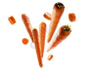 白色背景的胡萝卜和切片上叶小路饮食食物萝卜橙子团体航班蔬菜悬浮营养图片