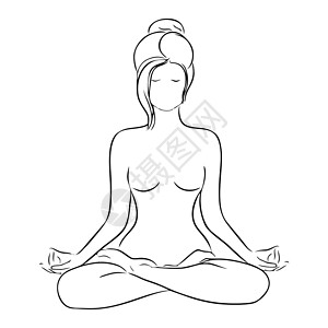抽象瑜伽素材瑜伽 美容院 温泉标志 标签或标签 一个坐在莲花位置的女孩治疗活力药品姿势女士身体运动沙龙纹章标识背景