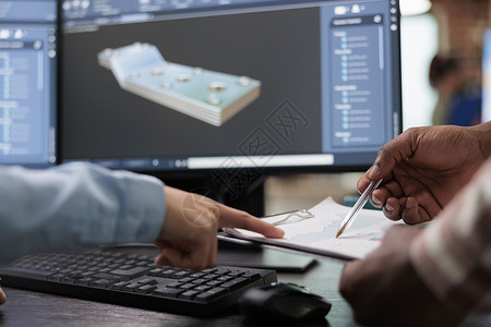 几何体建模场景利用剪贴板和先进的3D建模软件开放的创意产业雇员近距离接近背景