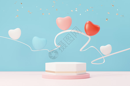 代表爱的素材3d 渲染最小的甜蜜场景 展示台用于模拟和产品品牌展示 粉色基座代表情人节的主题 可爱可爱的心背景 喜欢day的设计风格插图装饰背景