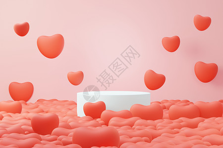 代表爱的素材3d 渲染最小的甜蜜场景 展示台用于模拟和产品品牌展示 粉色基座代表情人节的主题 可爱可爱的心背景 喜欢day的设计风格假期陈列背景