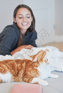 看来有人需要睡个午觉 在家和猫的主人亲热时被拍到打哈欠图片