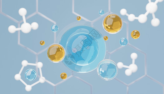 化学离子侧细胞或分子中简单化学键的 3d 渲染 原子 离子 键和分子的结合 液滴气泡背景 共价键 生化相互作用实验室测试润滑剂产品微生物背景