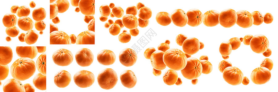 所有素材照片一套照片 白色背景的橙色橘子悬浮在白色背景上背景