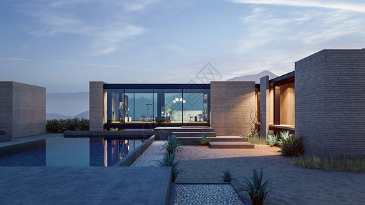 3D 现代房屋的插图房子花园住宅渲染抵押项目热带奢华住房别墅背景图片