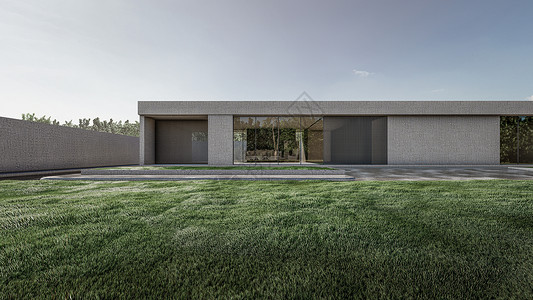 3D 现代房屋的插图天空入口房子住宅露台窗户投资花园住房别墅背景图片